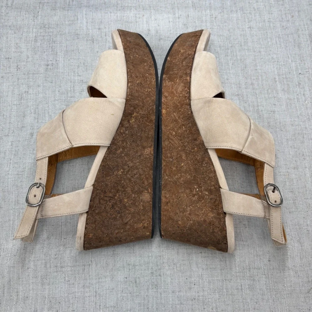Coclico Melania Cork Wedge Sandals Beige Nubuck Slingback Platform EU 39